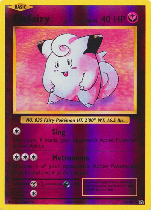 2016 Pokemon XY Evolutions Reverse Foil Clefairy #63 PSA 9