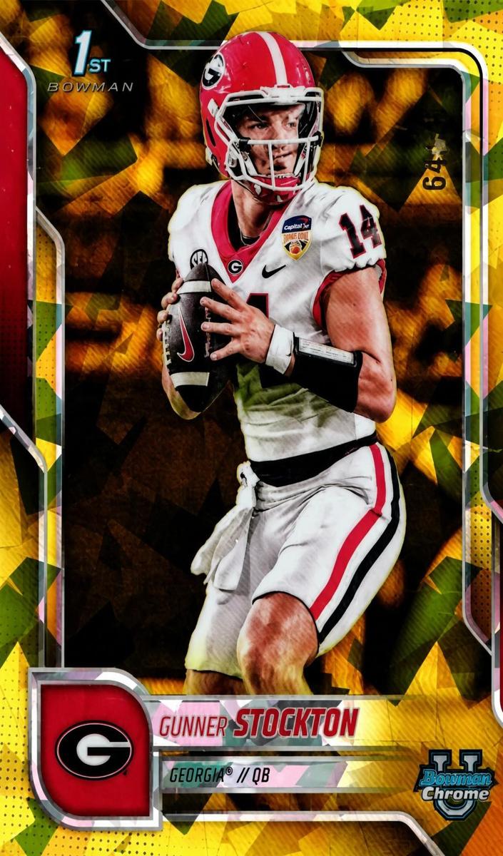 2025 Bowman Chrome University Sapphire Football Yellow Gunner Stockton #131 PSA 10