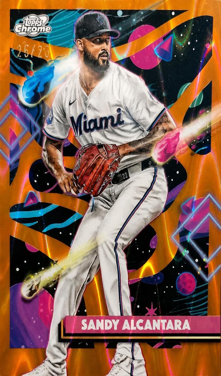 2025 Topps Cosmic Chrome Baseball Orange Galactic Refractor Sandy Alcantara #158