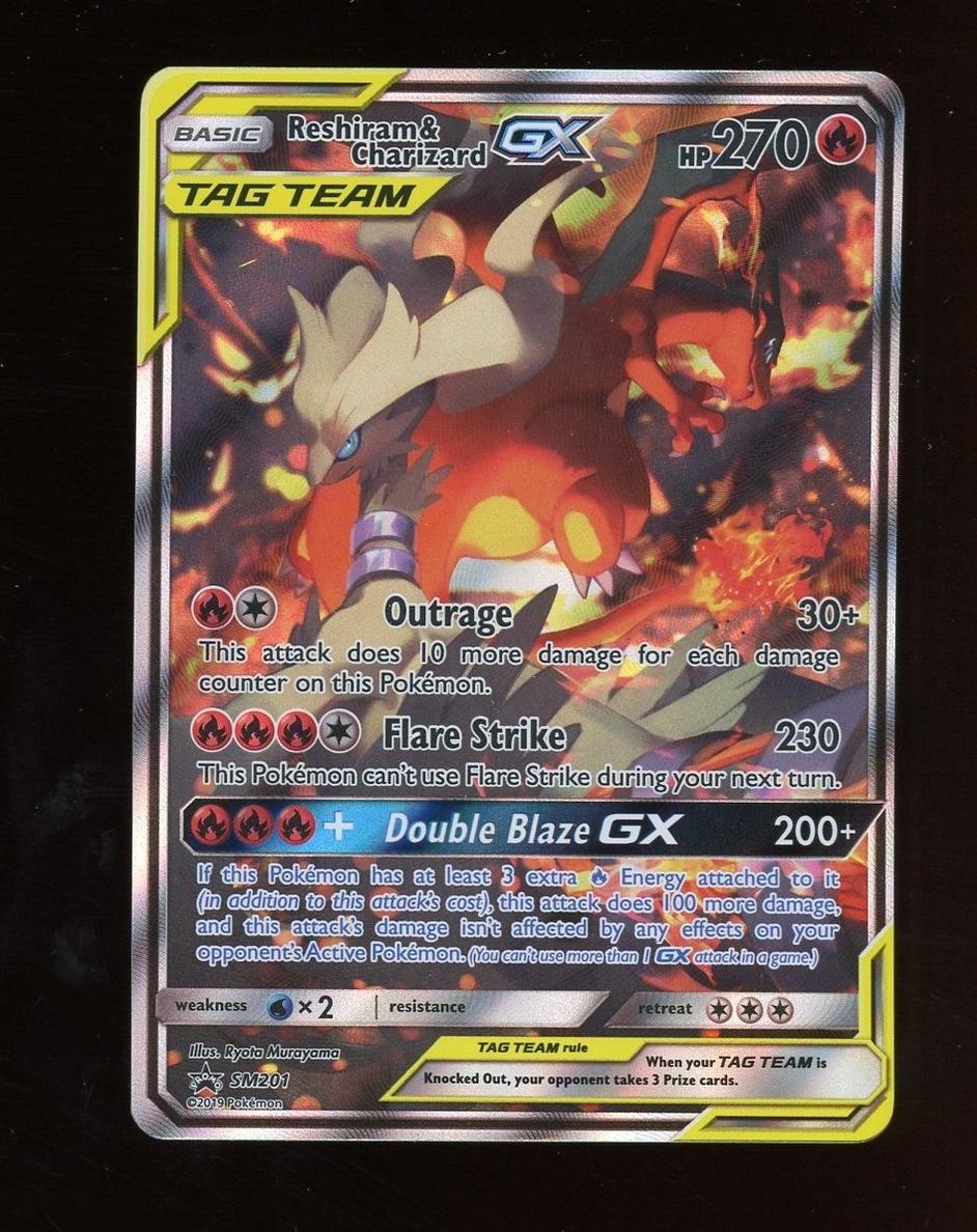 2019 Pokemon Sun & Moon Black Star Promo Reshiram & Charizard GX #SM201 PSA 9
