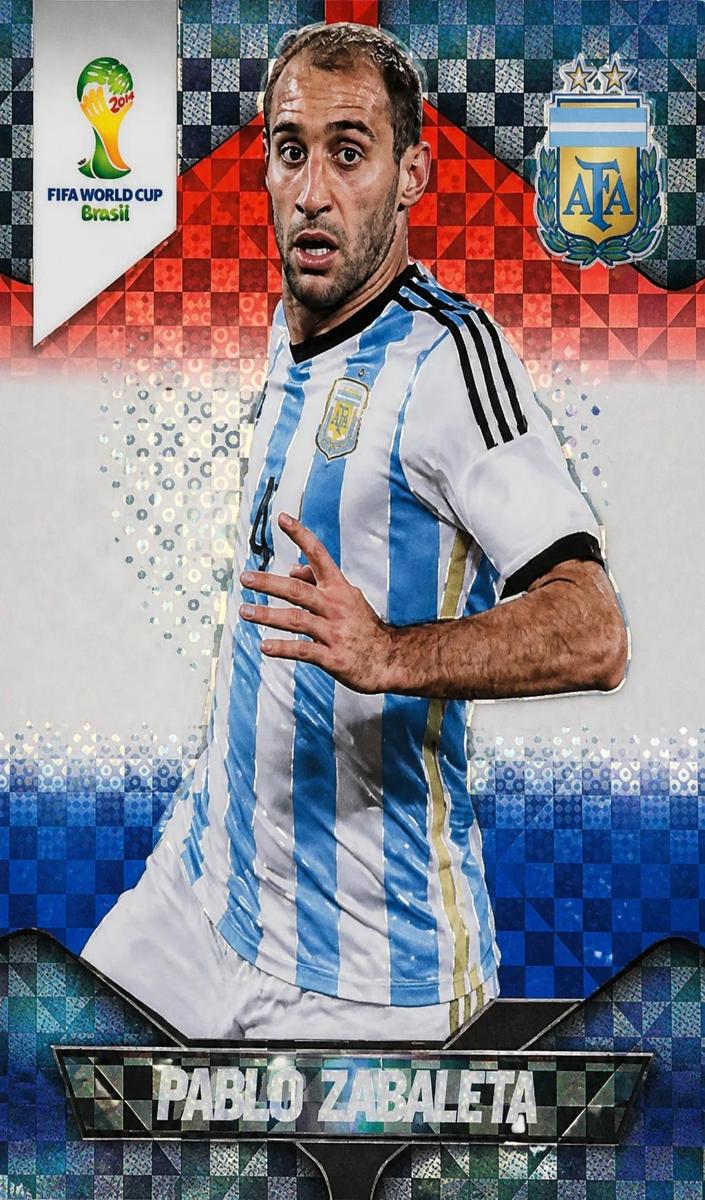 2014 Panini Prizm World Cup Soccer Red White and Blue Plaid Pablo Zabaleta #7 PSA 9