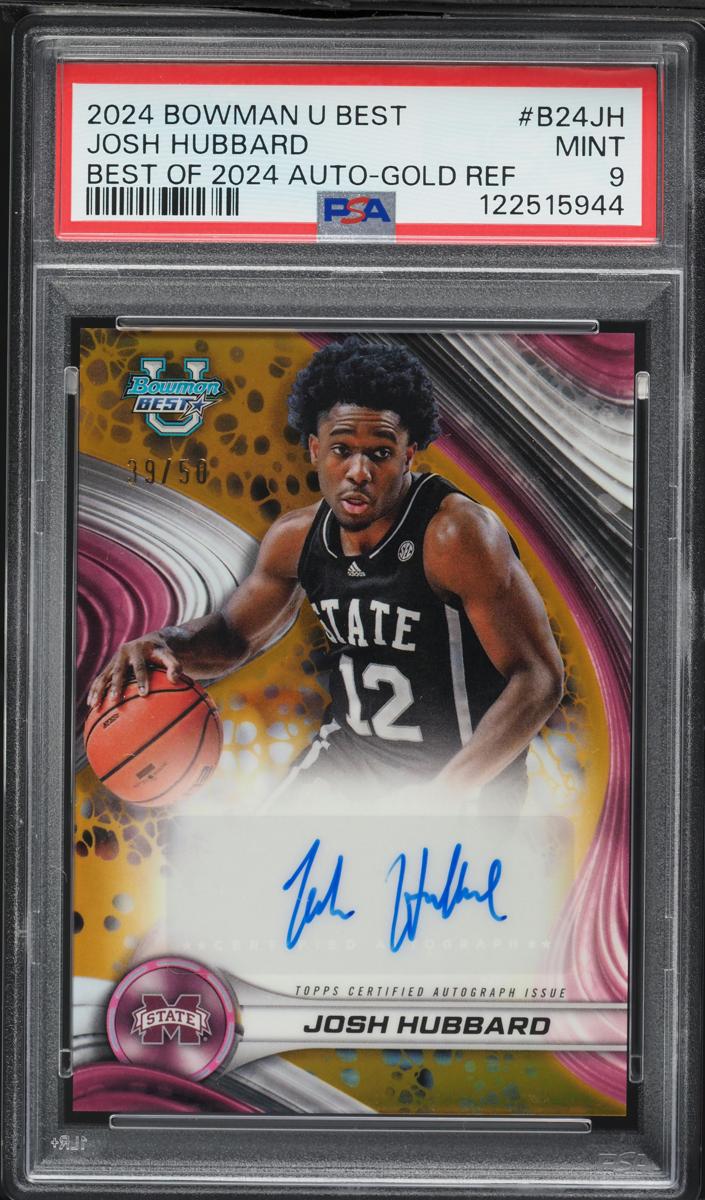 2024 Bowman Best University Basketball Gold Refractor Josh Hubbard #B24-JH PSA 9