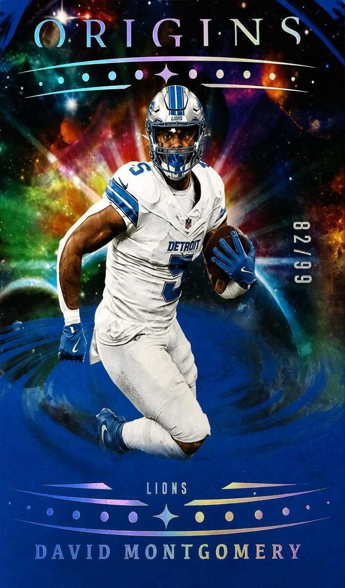 2025 Panini Origins Football Blue David Montgomery #4 PSA 10