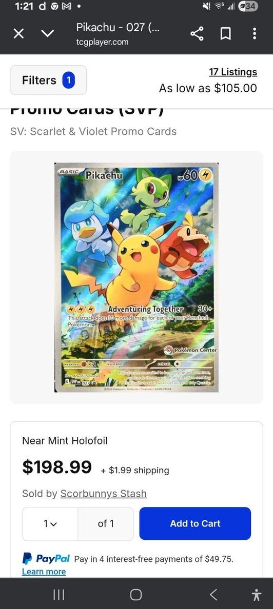 2023 Pokemon Scarlet & Violet Black Star Promos Pokemon Center Pikachu #27 BGS 8.5