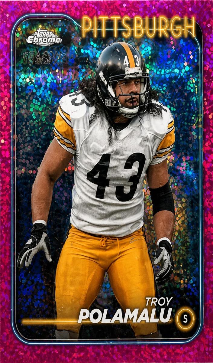 2024 Topps Chrome Football Magenta Speckle Refractor Troy Polamalu #162