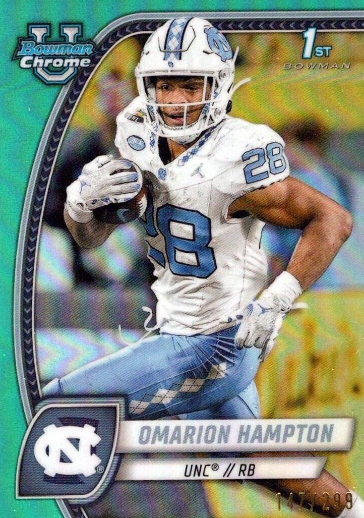 2024 Bowman Chrome University Football Aqua Refractor Omarion Hampton #198 PSA 10