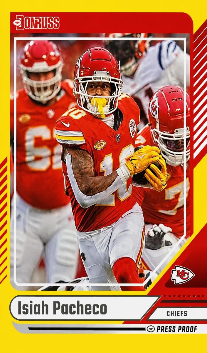 2024 Panini Donruss Football Press Proof Yellow Isiah Pacheco #27