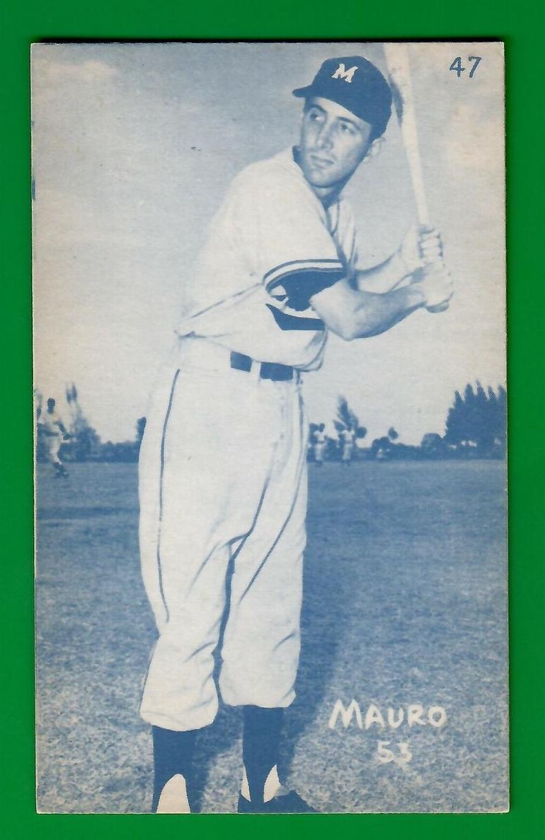 1953 Canadian Exhibits Baseball Blue Tint Carmen Mauro #47