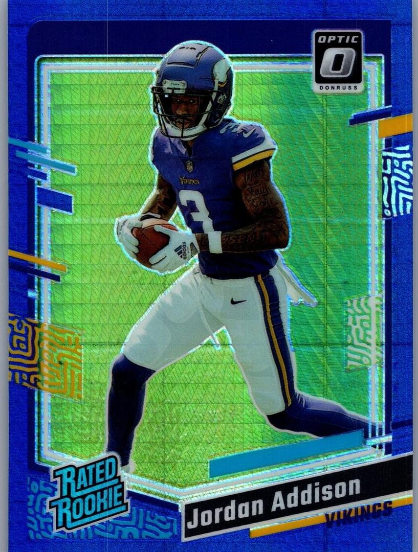 2023 Donruss Optic Football Blue Hyper Jordan Addison #271 PSA 9