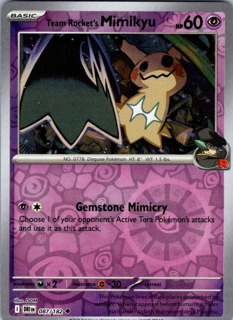 2025 Pokemon Scarlet & Violet Destined Rivals Reverse Holo Team Rocket's Mimikyu #87