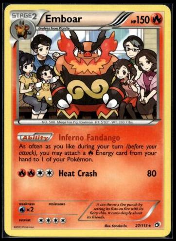 2013 Pokemon Black & White Legendary Treasures Emboar #27 PSA 7