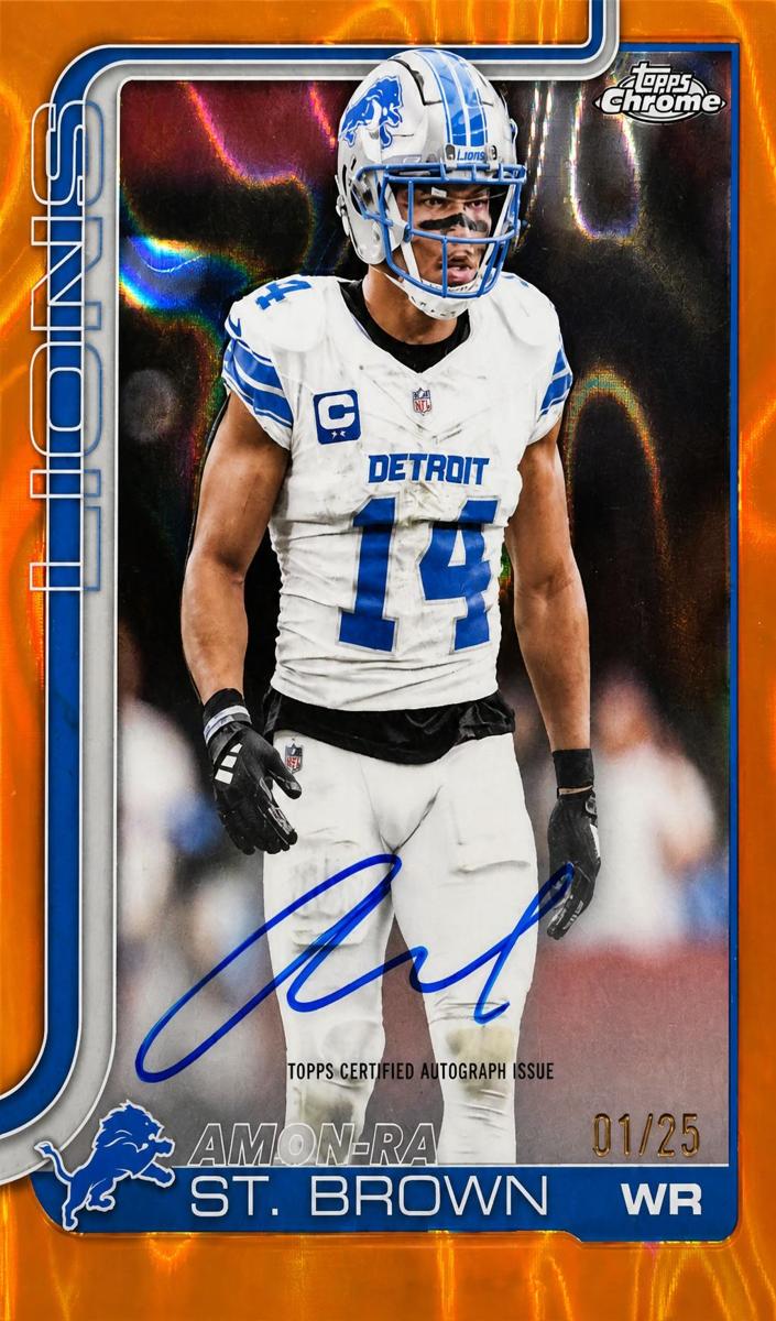 2025 Topps Chrome Football Orange Lava Refractor Amon-Ra St. Brown #BA-AS
