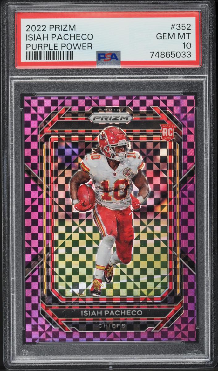 2022 Panini Prizm Football Purple Power Isiah Pacheco #352 PSA 9
