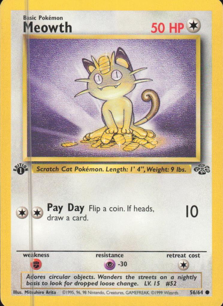 1999 Pokemon Jungle 1st Edition Meowth #56 PSA 10