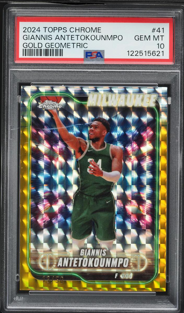 2024 Topps Chrome Basketball Gold Geometric Refractor Giannis Antetokounmpo #41 PSA 10