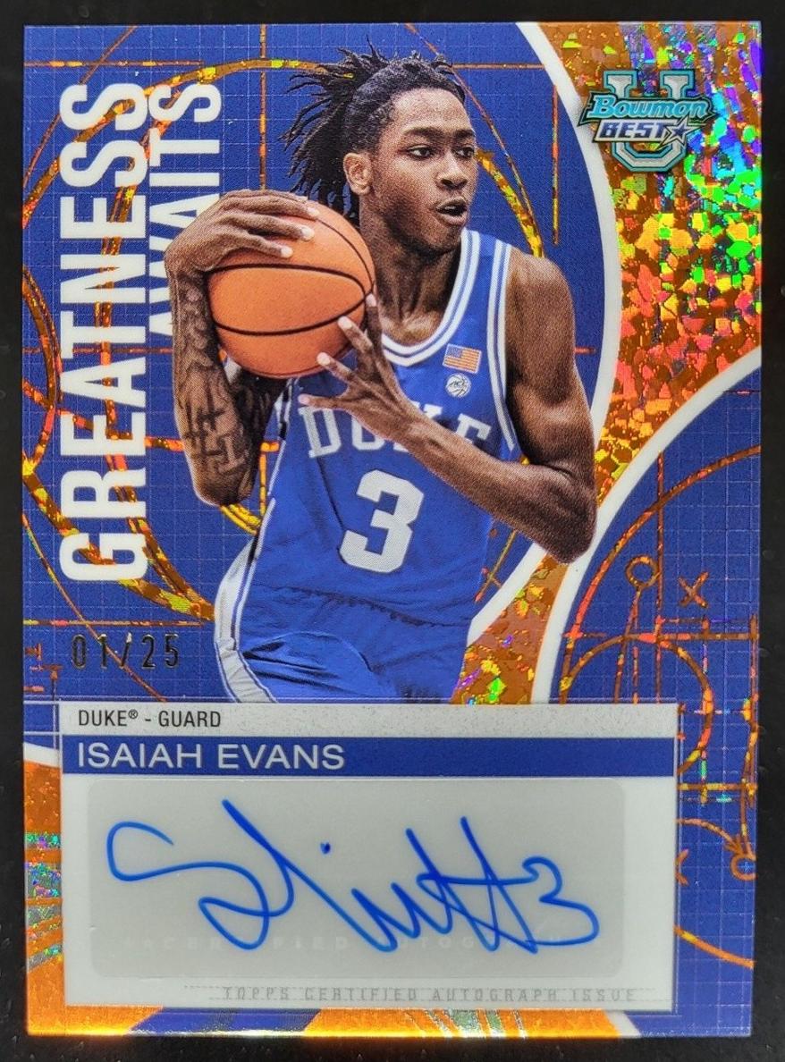 2024 Bowman Best University Basketball Orange Mini-Diamond Refractor Isaiah Evans #B24-IE