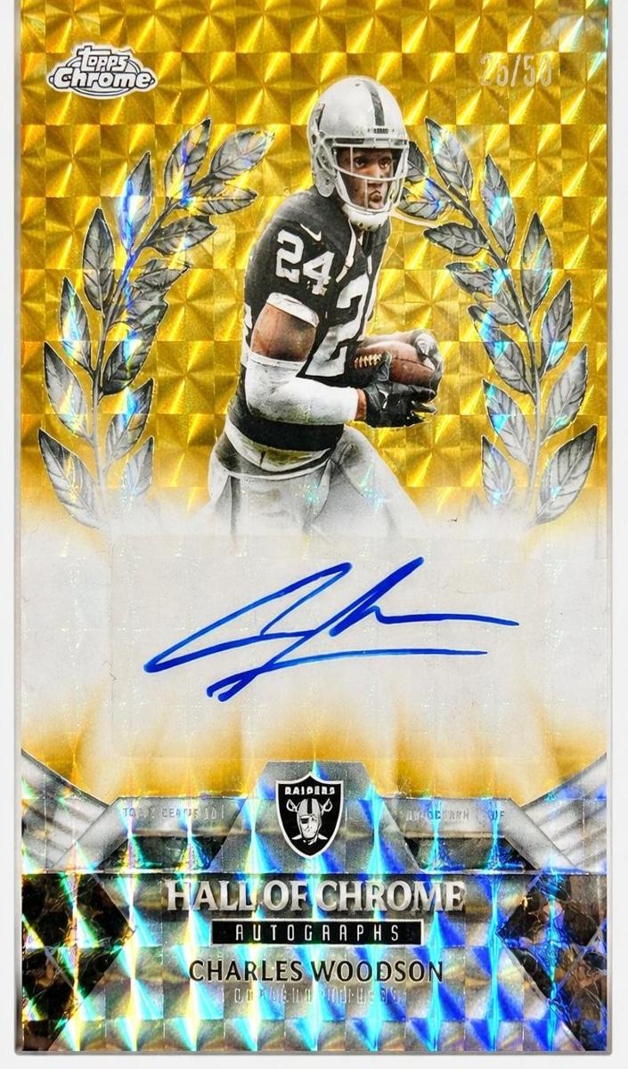 2025 Topps Chrome Football Gold Geometric Refractor Charles Woodson #HOCA-CW