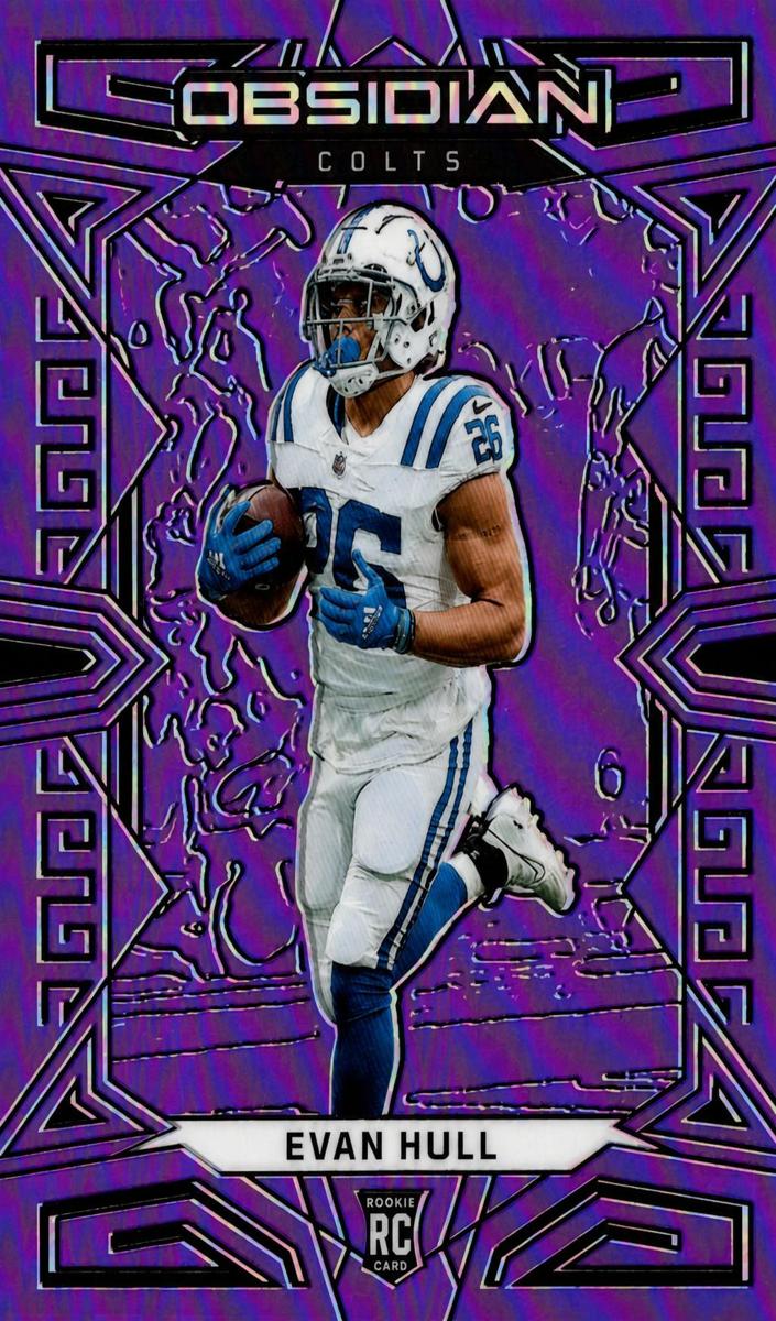 2023 Panini Obsidian Football Electric Etch Purple Flood FOTL Evan Hull #146