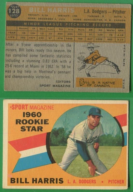 1960 Topps Baseball Rookie Star Bill Harris #128 PSA 7