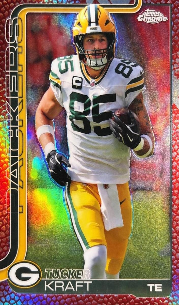 2025 Topps Chrome Football Football Leather Refractor Tucker Kraft #108