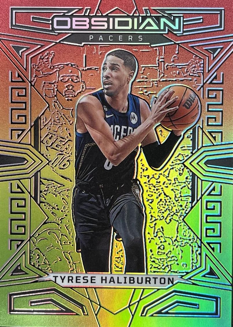2022 Panini Obsidian Basketball Electric Etch Red Yellow Green Flood Tyrese Haliburton #118