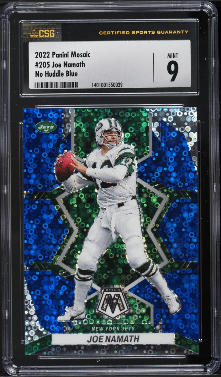 2022 Panini Mosaic Football No Huddle Blue Joe Namath #205 CSG 8.5