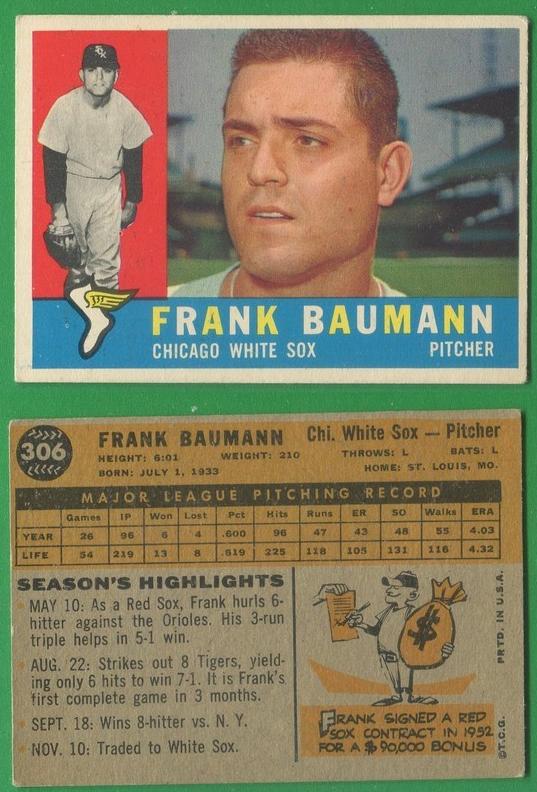 1960 Topps Baseball Frank Baumann #306