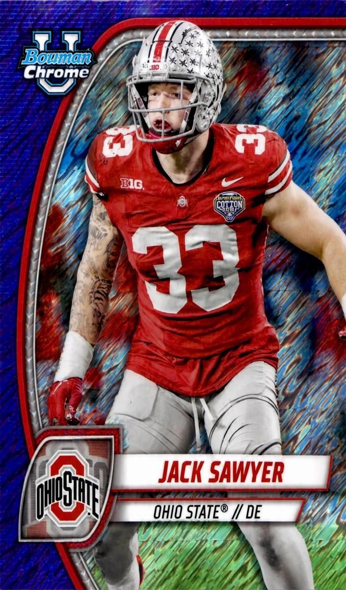 2024 Bowman Chrome University Football Shimmer Purple Refractor Jack Sawyer #79
