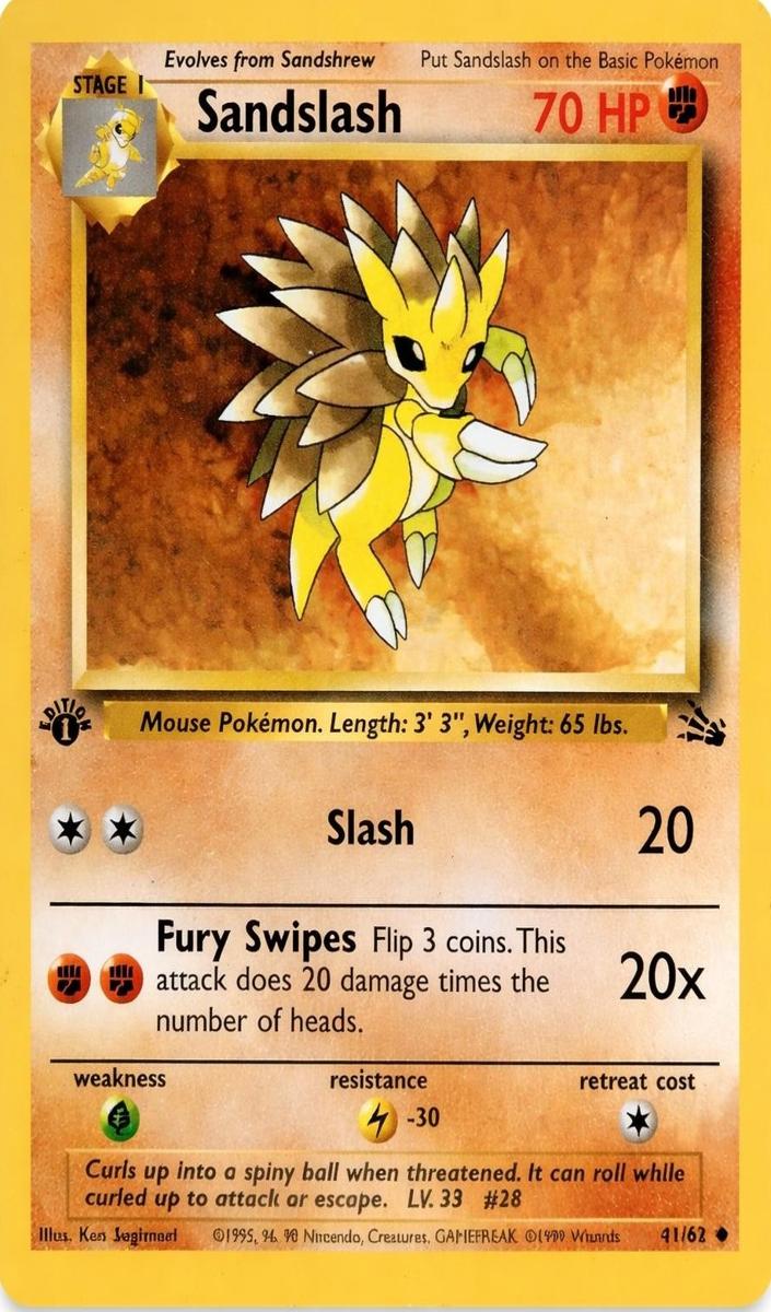 1999 Pokemon Fossil 1st Edition Sandslash #41 PSA 10