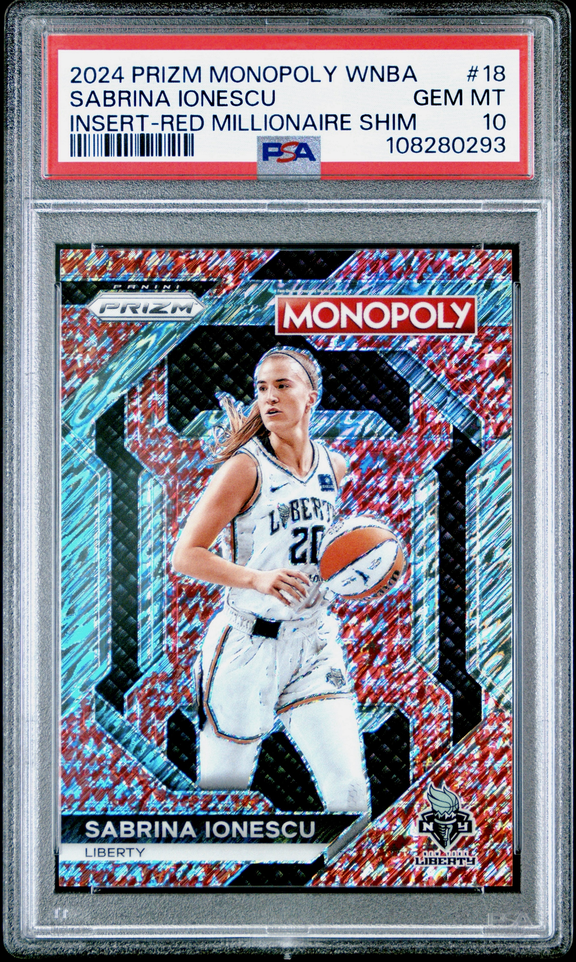2024 Panini Prizm Monopoly WNBA Basketball Red Millionaire Shimmer Sabrina Ionescu #WNBA18 PSA 10