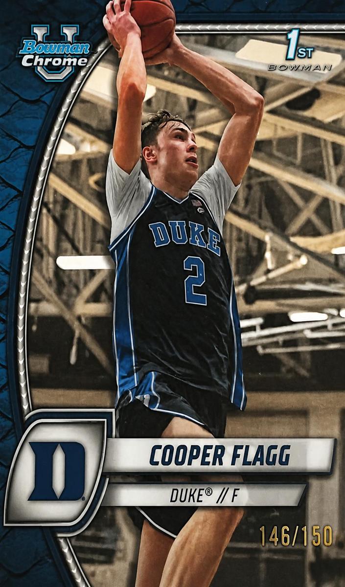 2024 Bowman Chrome University Basketball Reptilian Blue Refractor Cooper Flagg #16