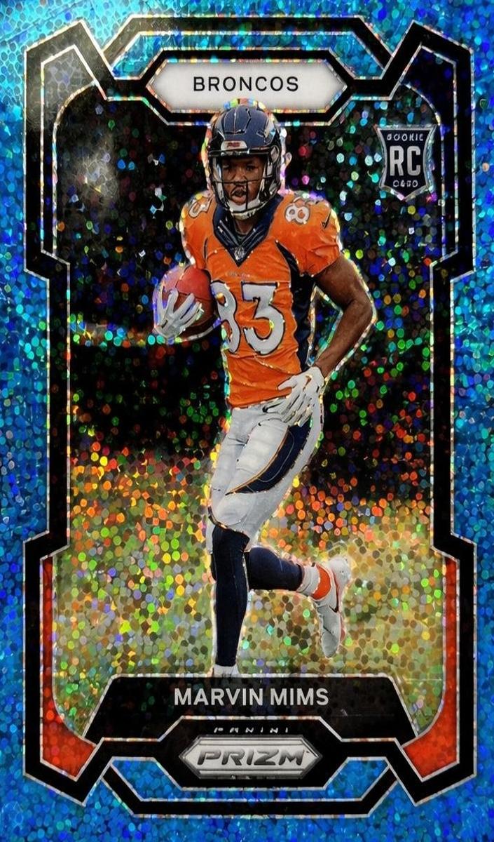 2023 Panini Prizm Football Blue Sparkle Marvin Mims #327 PSA 10