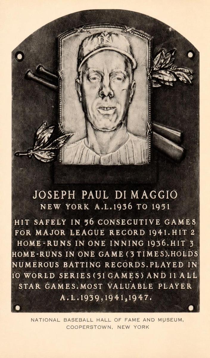 1953 Artvue Hall of Fame Plaque Postcards Type 1 Baseball Joe DiMaggio #NNO