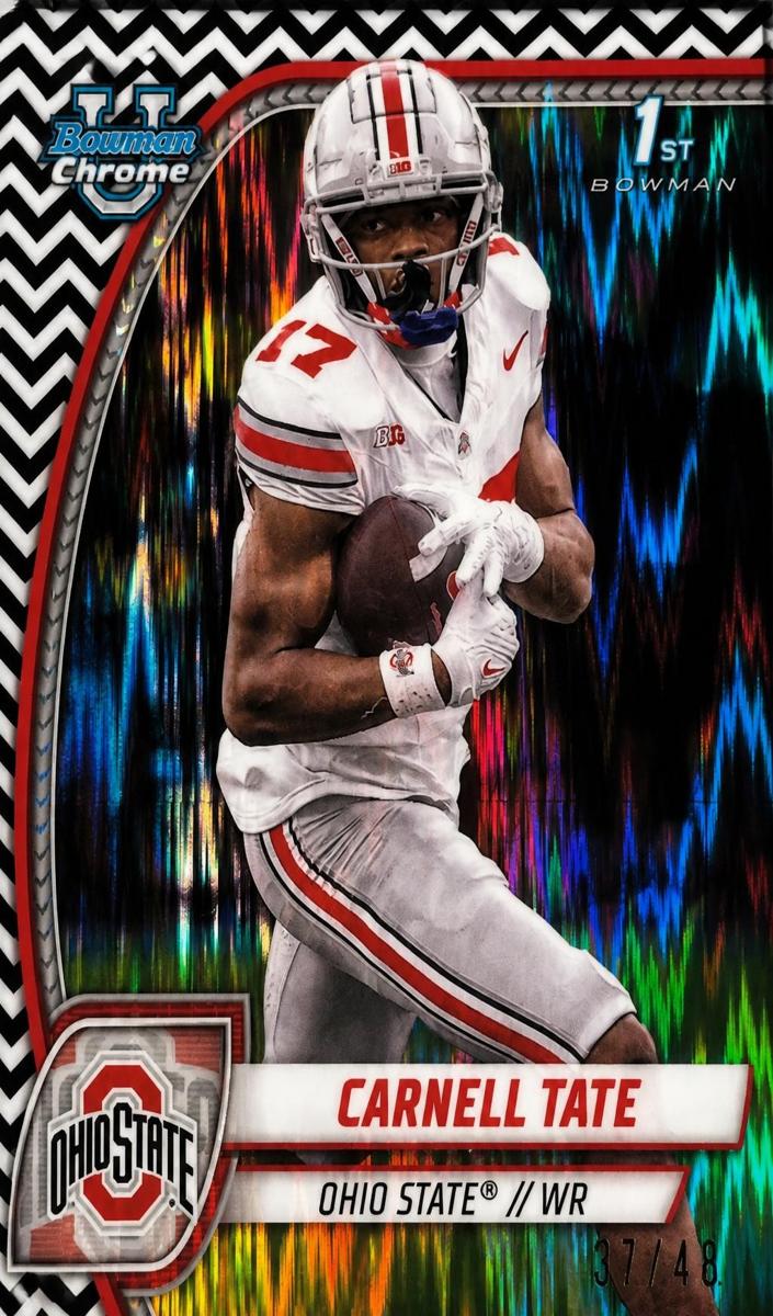 2024 Bowman Chrome University Football Black And White Stealth Refractor Carnell Tate #39
