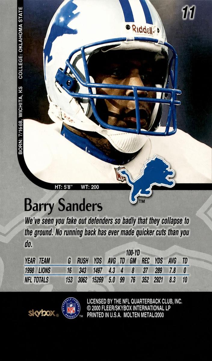 1999 Skybox Molten Metal Football Barry Sanders #11