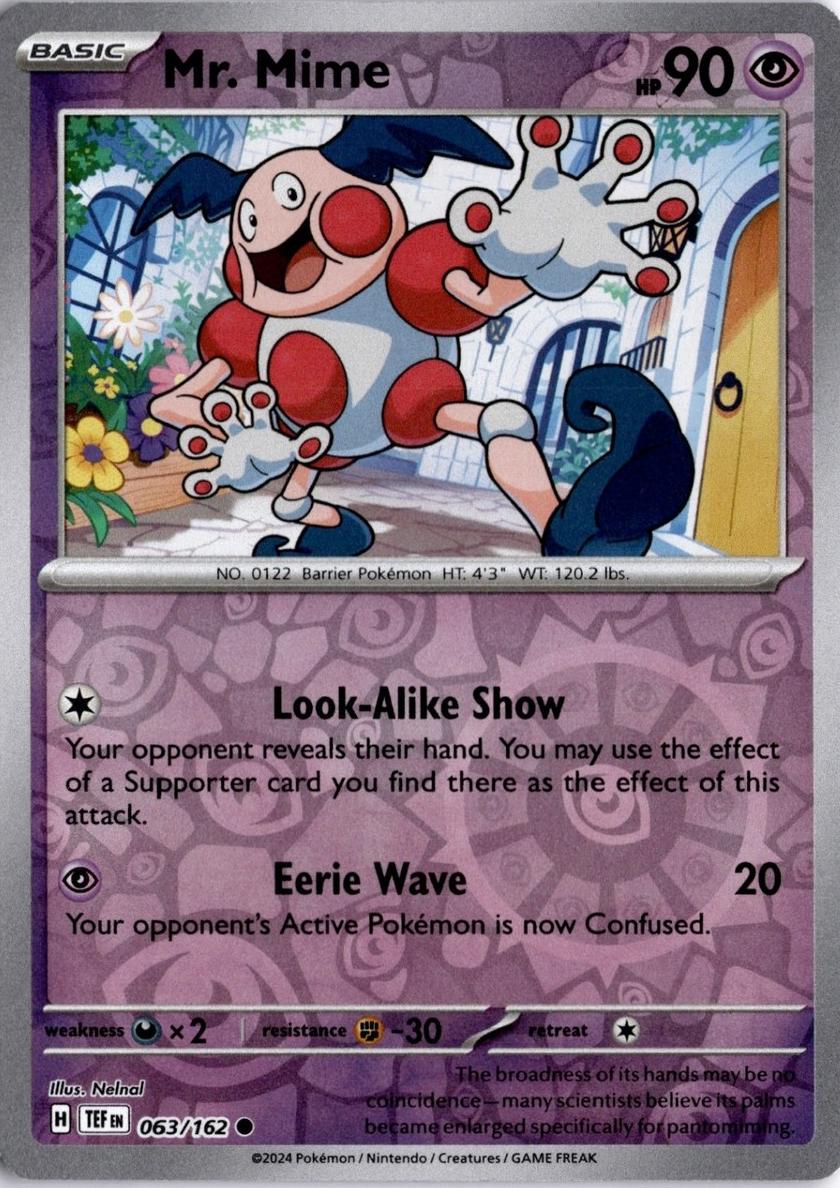 2024 Pokemon Scarlet & Violet Temporal Forces Reverse Holo Mr. Mime #63