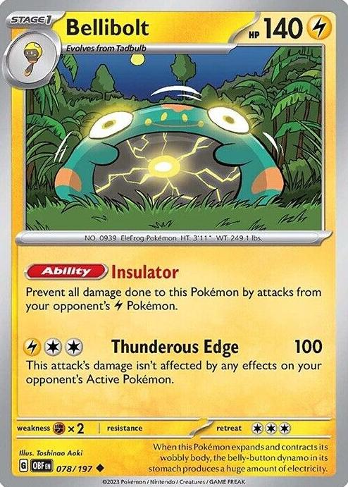 2023 Pokemon Scarlet & Violet Obsidian Flames Reverse Foil Bellibolt #78