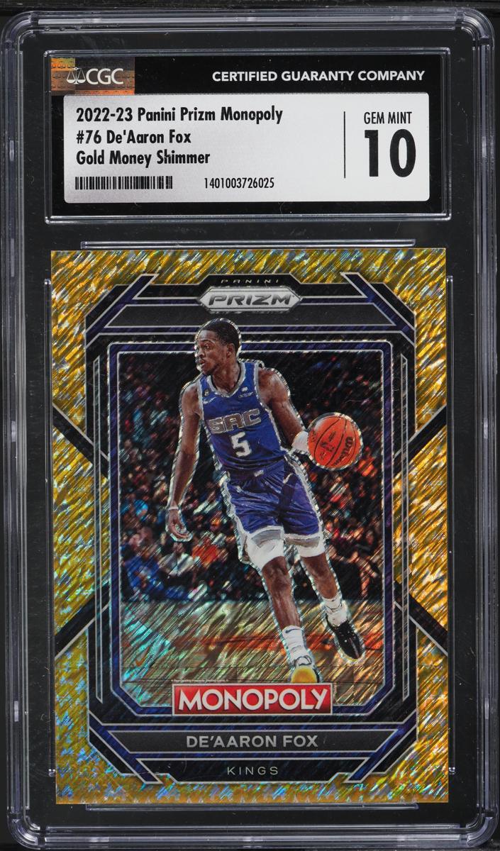 2022 Panini Prizm Monopoly Basketball Gold Money Shimmer De'Aaron Fox #76 CGC 9.5