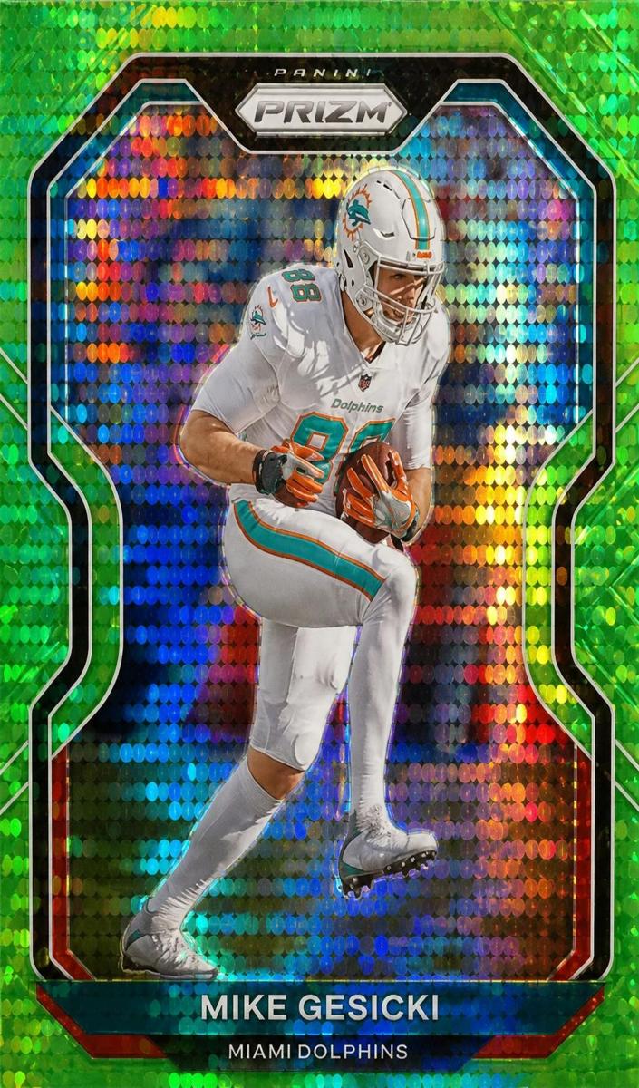 2020 Panini Prizm Football Neon Green Pulsar Prizm Mike Gesicki #13 PSA 9