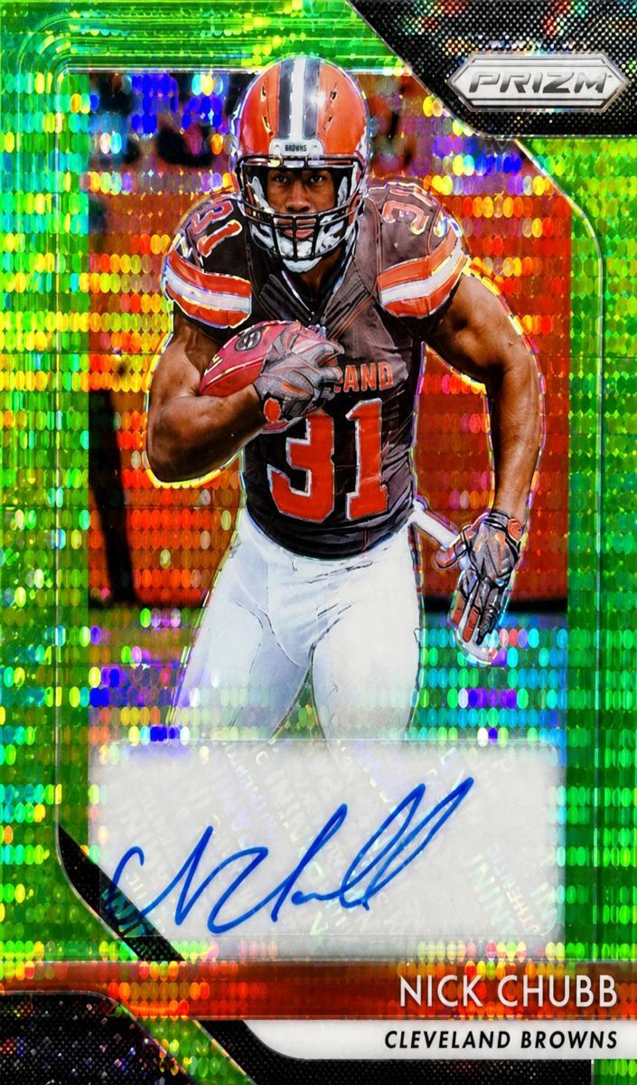 2018 Panini Prizm Football Neon Green Pulsar Nick Chubb #RA-NC PSA 9