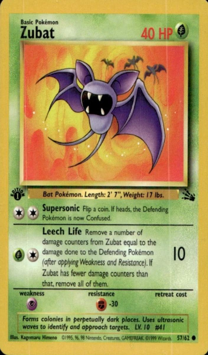 1999 Pokemon Fossil 1st Edition Zubat #57 PSA 10