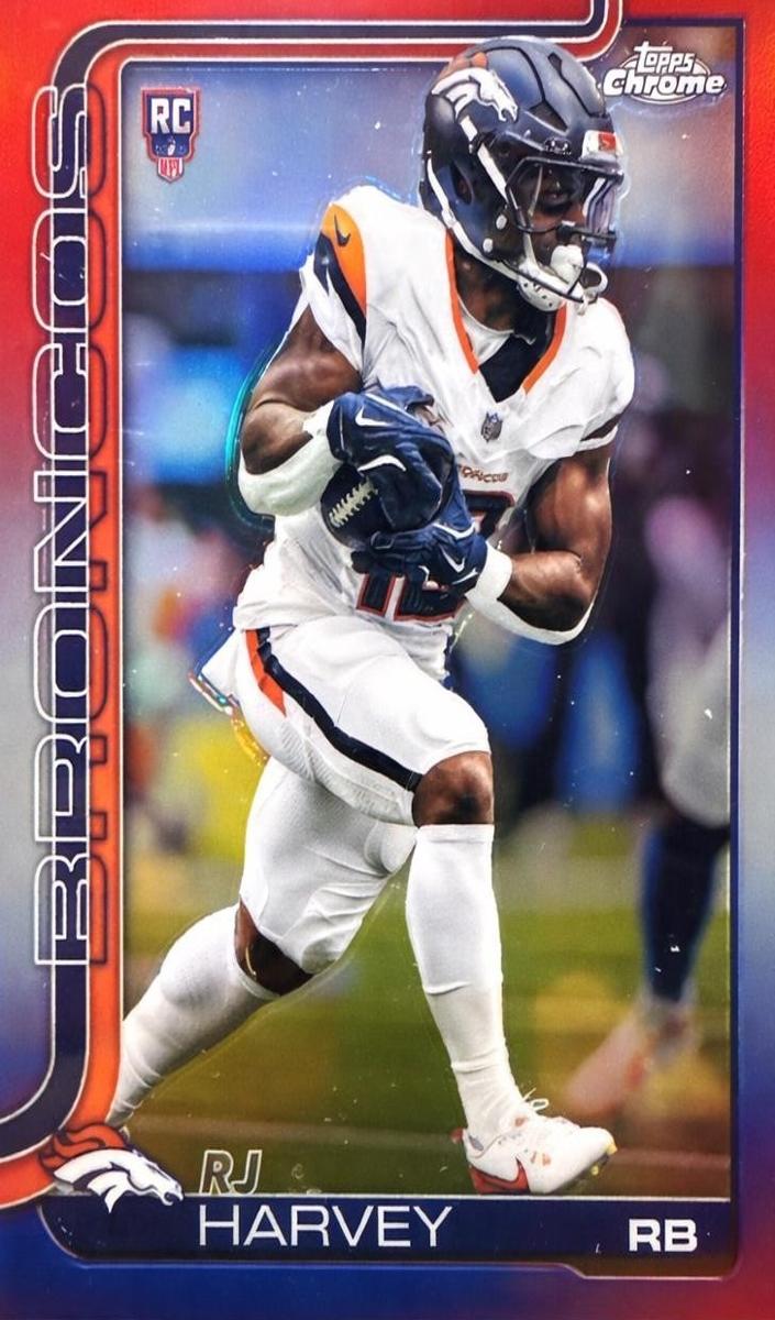 2025 Topps Chrome Football Red White and Blue Refractor RJ Harvey #330