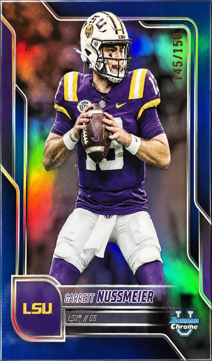 2025 Bowman Chrome University Football Blue Refractor Garrett Nussmeier #189 PSA 9