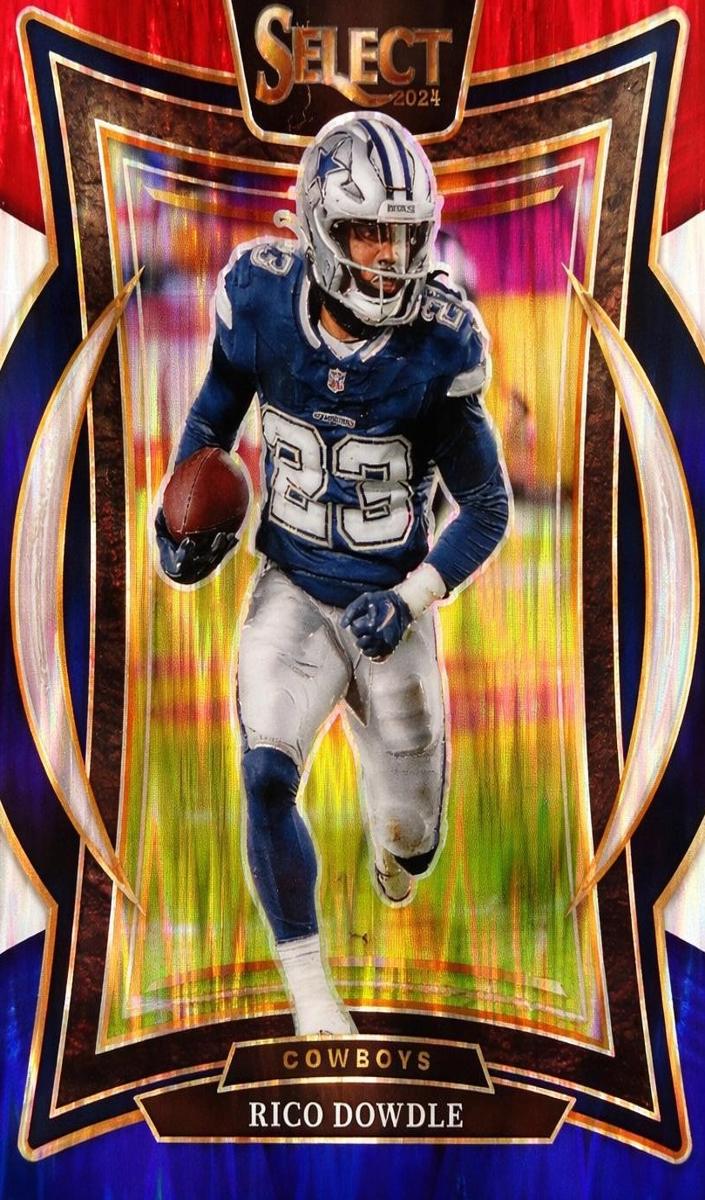 2024 Panini Select Football Red and Blue Shock Rico Dowdle #90