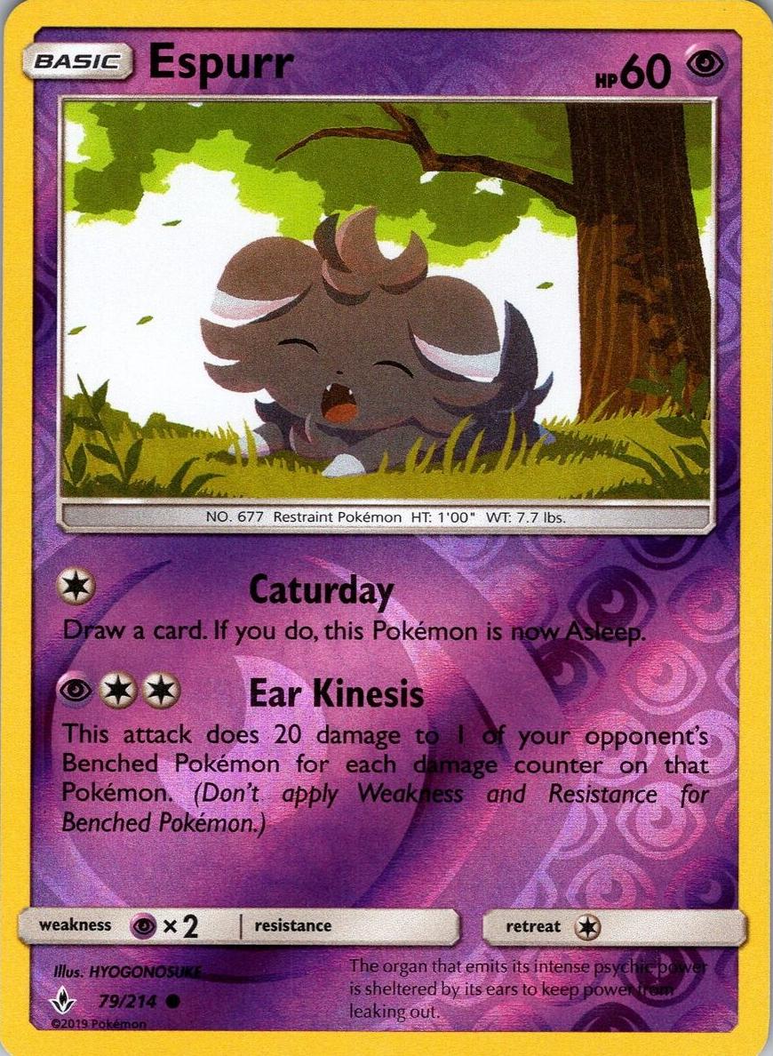 2019 Pokemon Sun & Moon Unbroken Bonds Reverse Holo Espurr #79 PSA 10