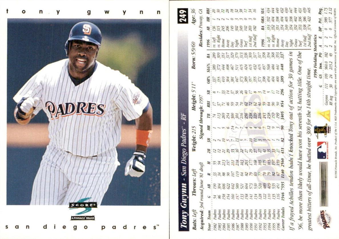1997 Score Baseball Tony Gwynn #249