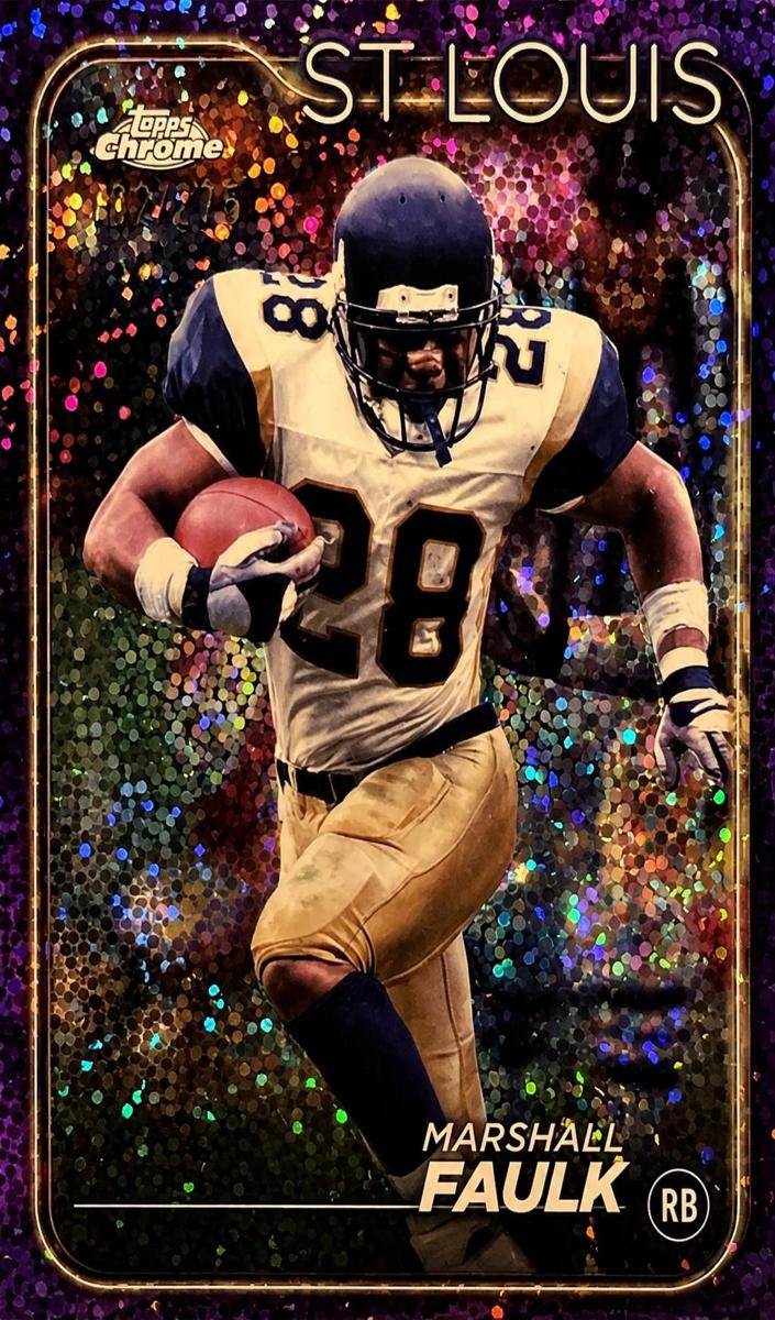 2024 Topps Chrome Football Purple Speckle Refractor Marshall Faulk #101