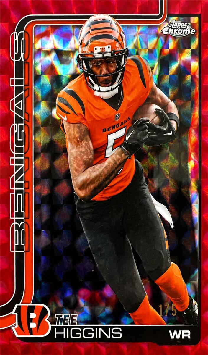 2025 Topps Chrome Football Red Geometric Refractor Tee Higgins #59