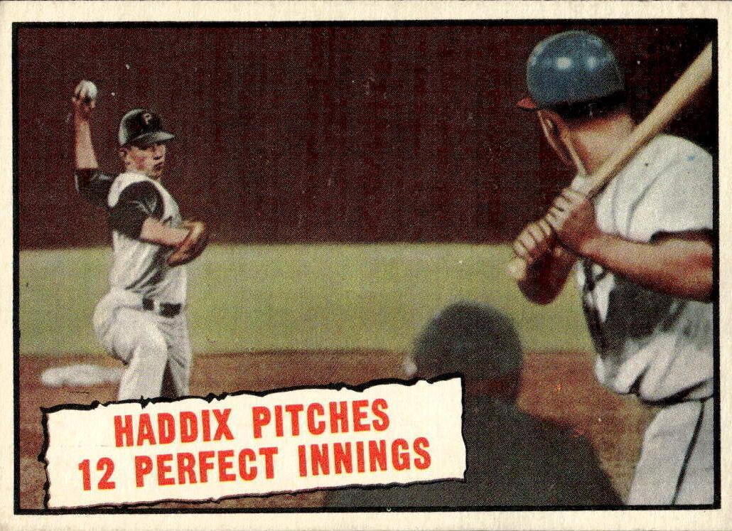 1961 Topps Baseball Haddix Pitches 12 Perfect Innings #410 PSA 7.5