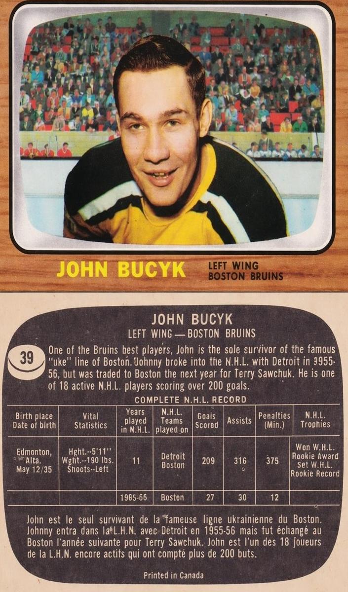1966 Topps USA Test Hockey John Bucyk #39
